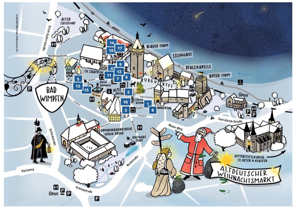 Stadtplan mit den Marktständen des Altdeutschen Weihnachtsmarktes in Bad Wimpfen